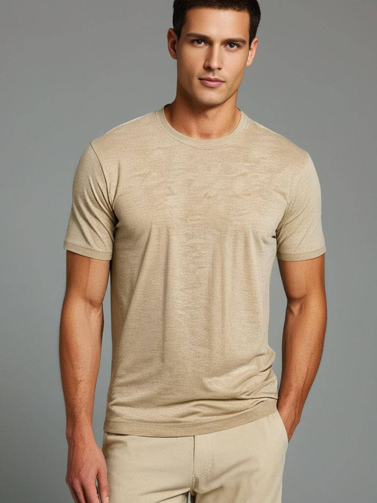 Monak Crewneck Single shirt in beige, showcasing a stylish fit and soft texture for ultimate comfort and durability.