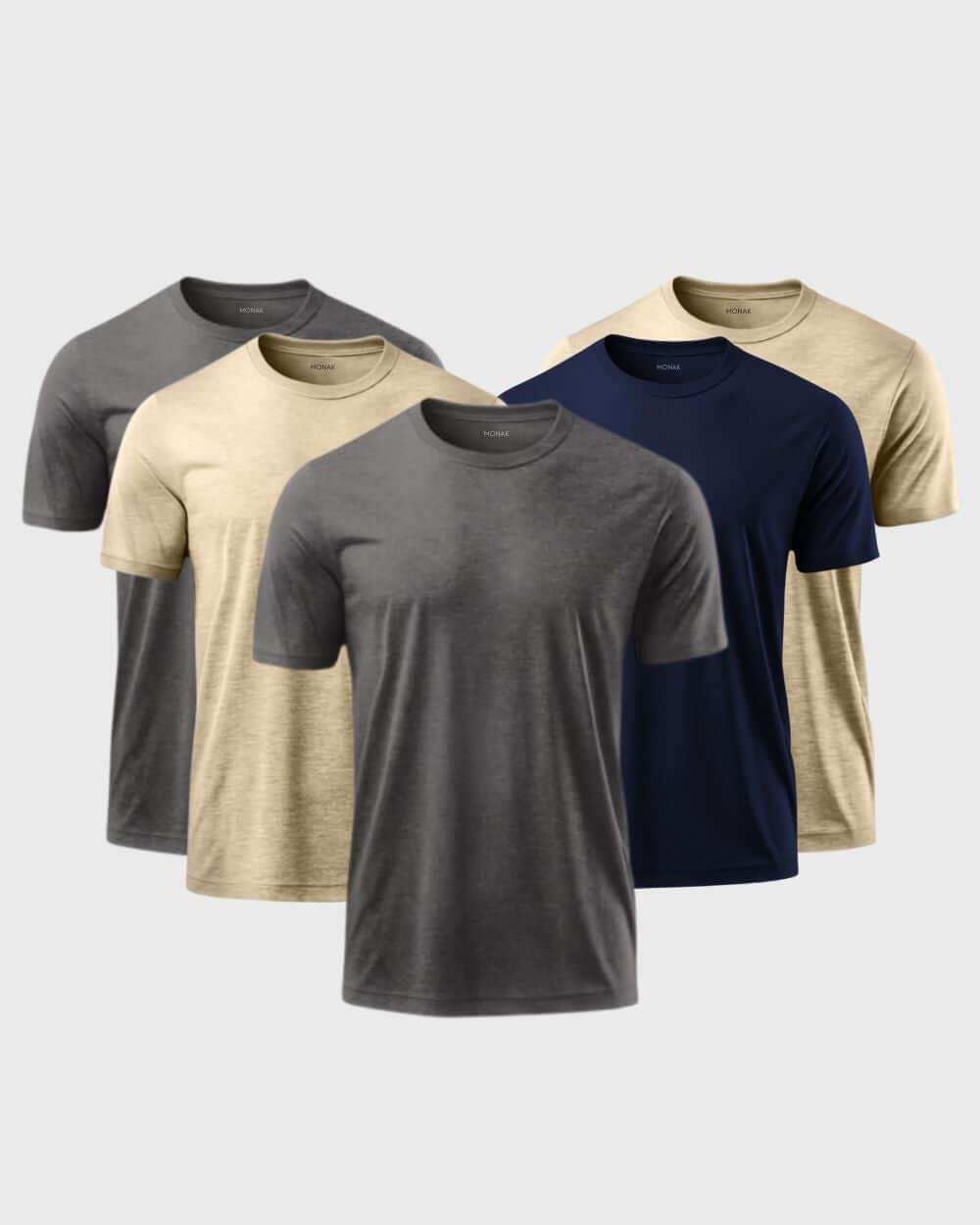 Monak Crewneck 5 pack featuring soft cotton blend t-shirts in various colors for lasting comfort and style.